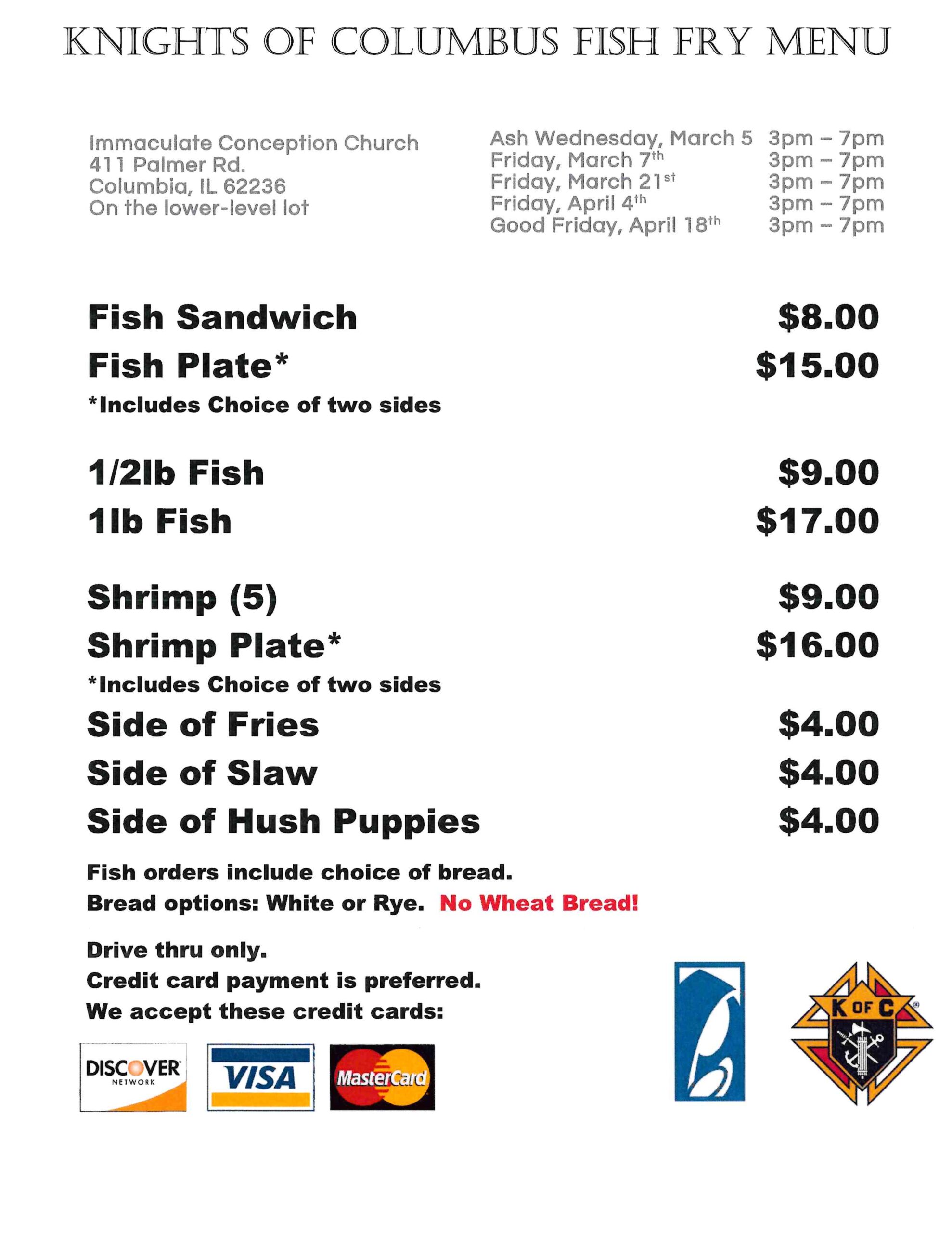 KC 2025 Fish Fry Menu